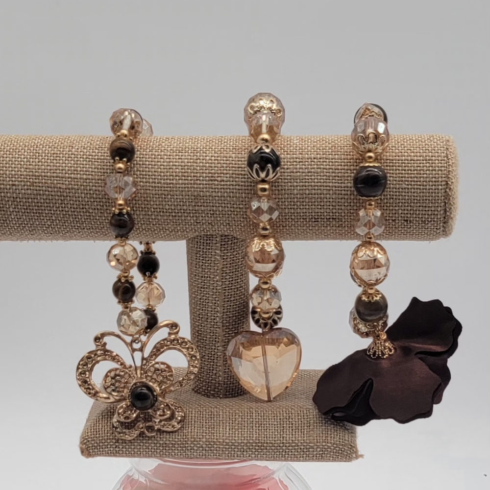 Chic Gold and Black Beaded Bracelet Trio